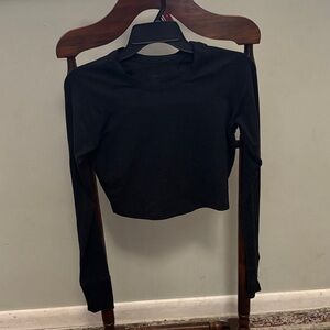 Fleo heather Black Long Sleeve Crop Top